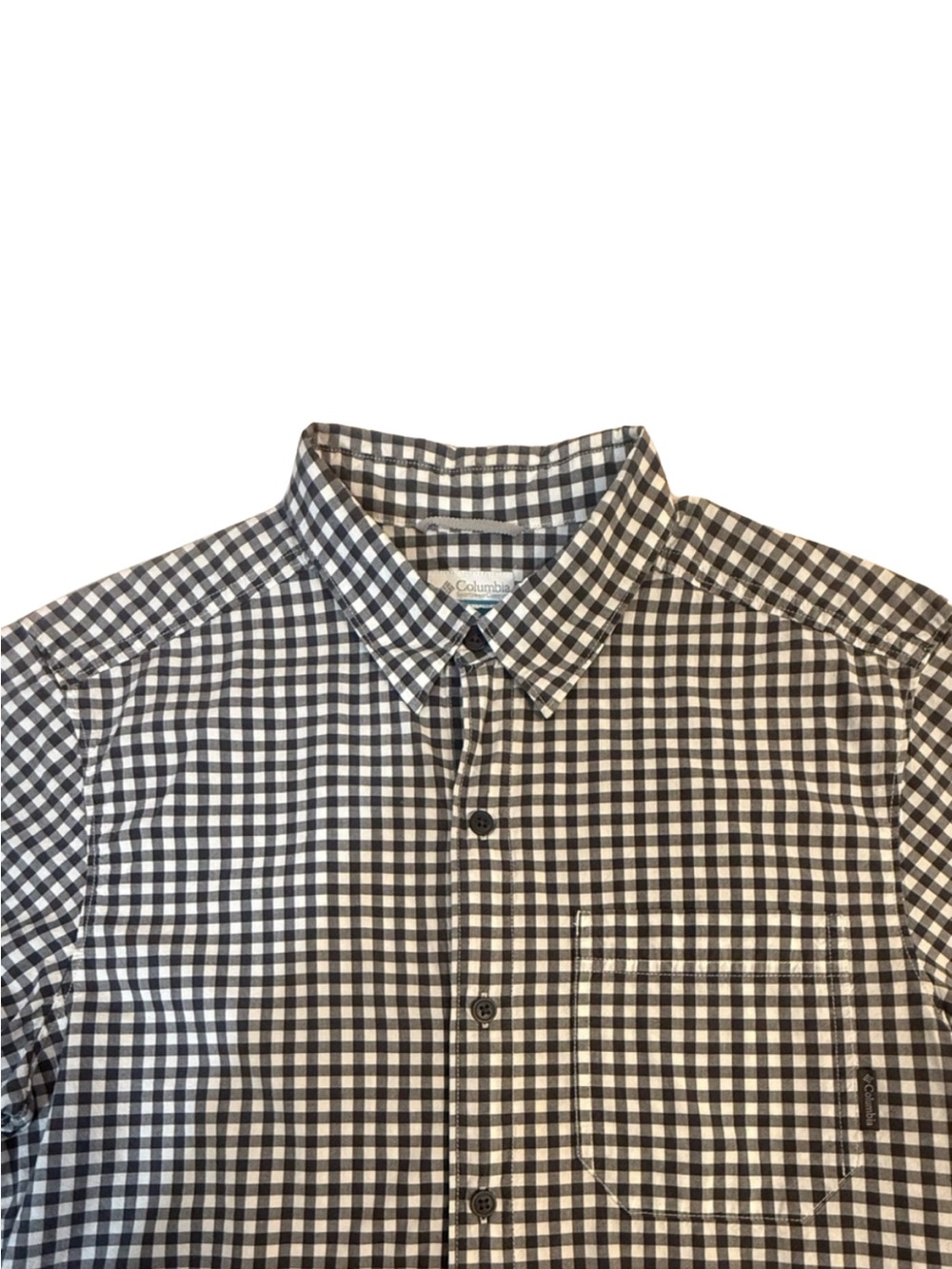 Columbia Black White Gingham Short Sleeve Button Up Shirt Men’s Medium Cotton
